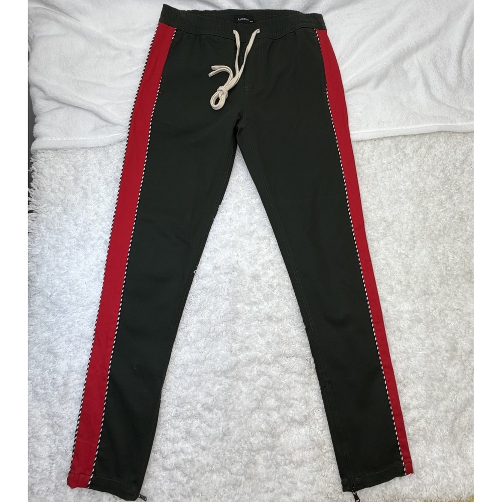 Kayden K Hipster Draw String Ankle Zip Pants‎ Sz Medium Green/Red Stripe